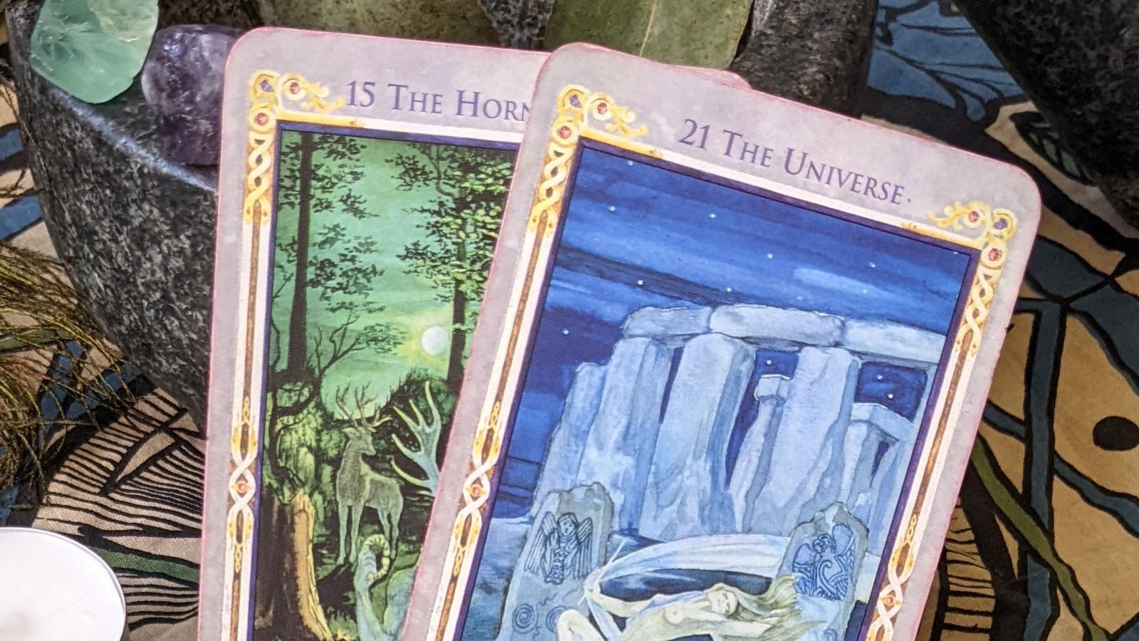 Two Major Arcana tarot cards